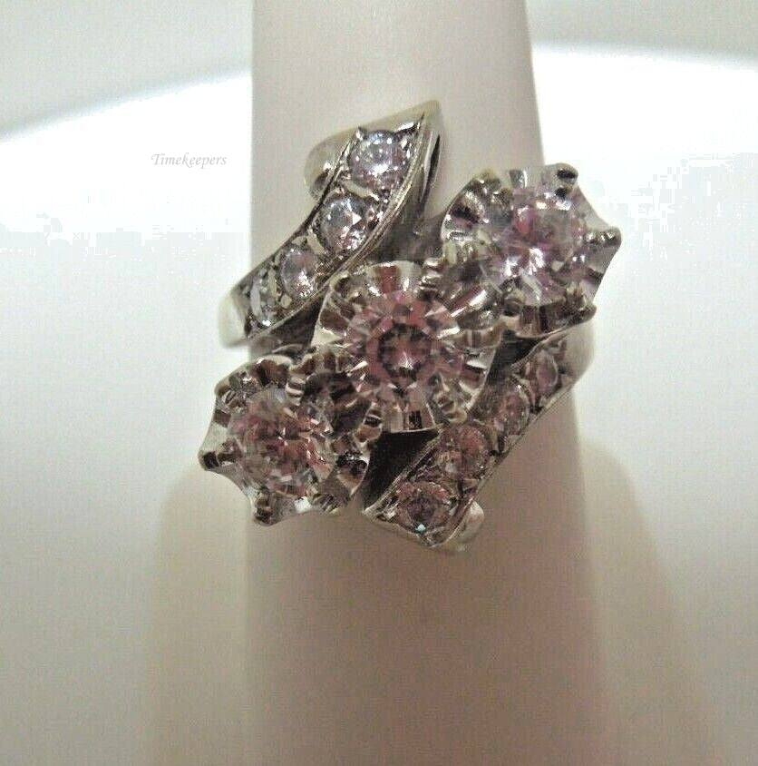 r965 14kt White Yellow Gold Cubic Zirconia Gothic Statement Ring Size 7(USA) Signed 8.2g