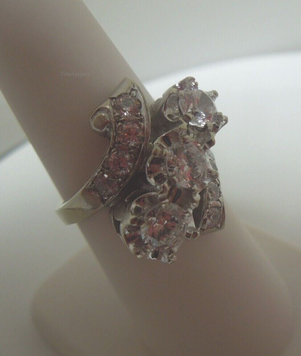 r965 14kt White Yellow Gold Cubic Zirconia Gothic Statement Ring Size 7(USA) Signed 8.2g