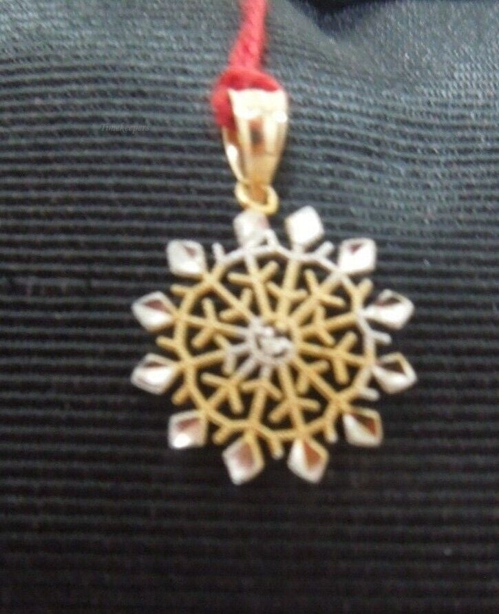 r967 10kt White Yellow Gold Snowflake Pendant Signed 