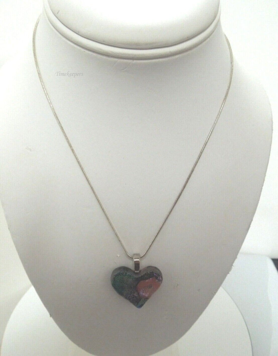 s003 Simple Sterling Silver Resin Heart Pendant Necklace 