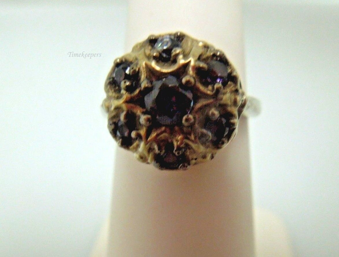 s044 Antique 14kt Yellow Gold Amethyst Ring Size 5,Signed 