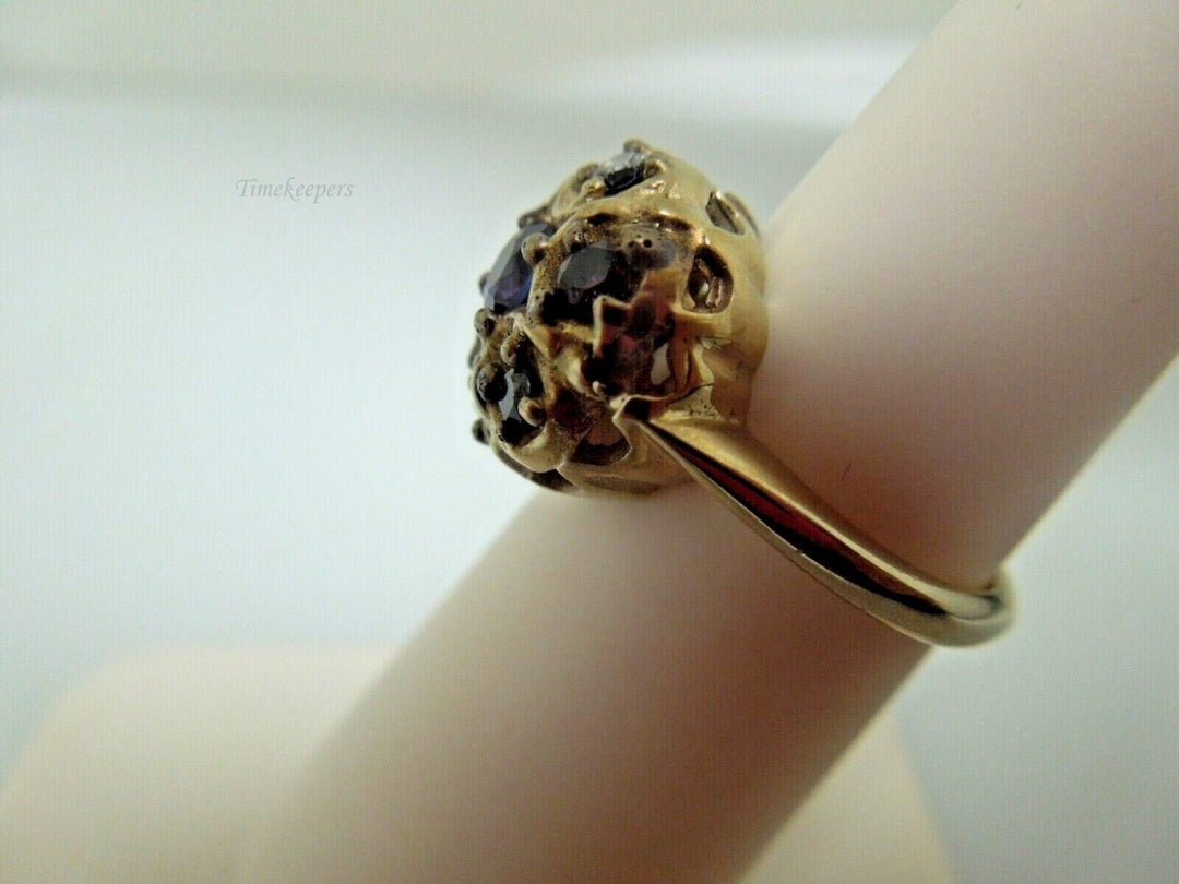 s044 Antique 14kt Yellow Gold Amethyst Ring Size 5,Signed 