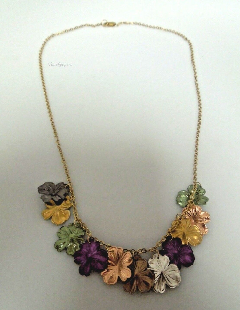 s047 10kt Yellow Gold Colored Flowers Necklace 18" Very Pretty,Gold Flower Necklace,Gift  