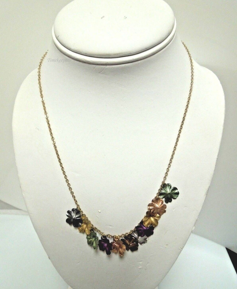 s047 10kt Yellow Gold Colored Flowers Necklace 18" Very Pretty,Gold Flower Necklace,Gift  