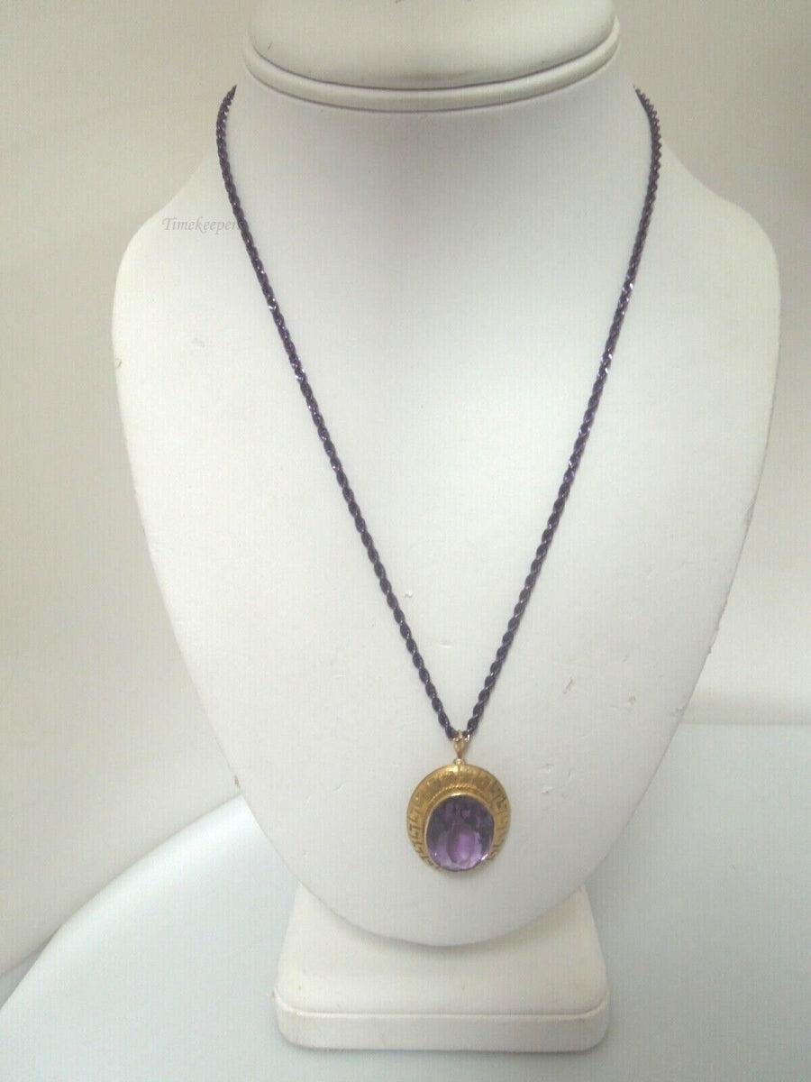 s064 14k Gold Amethyst Pendant and 14k Peru JCM Rope Chain Necklace 20"  