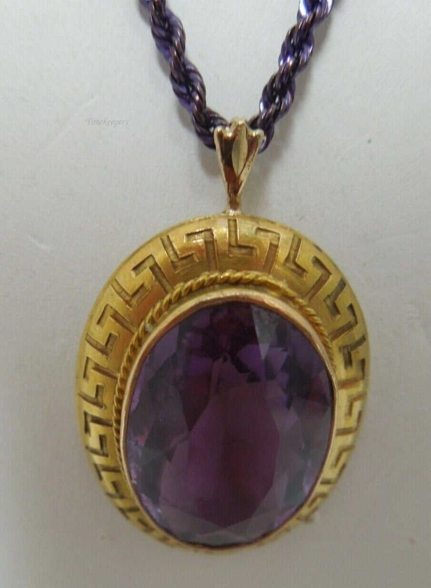 s064 14k Gold Amethyst Pendant and 14k Peru JCM Rope Chain Necklace 20"  