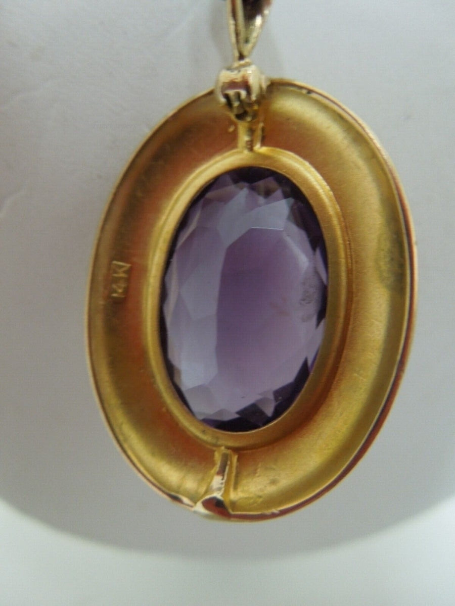 s064 14k Gold Amethyst Pendant and 14k Peru JCM Rope Chain Necklace 20"  