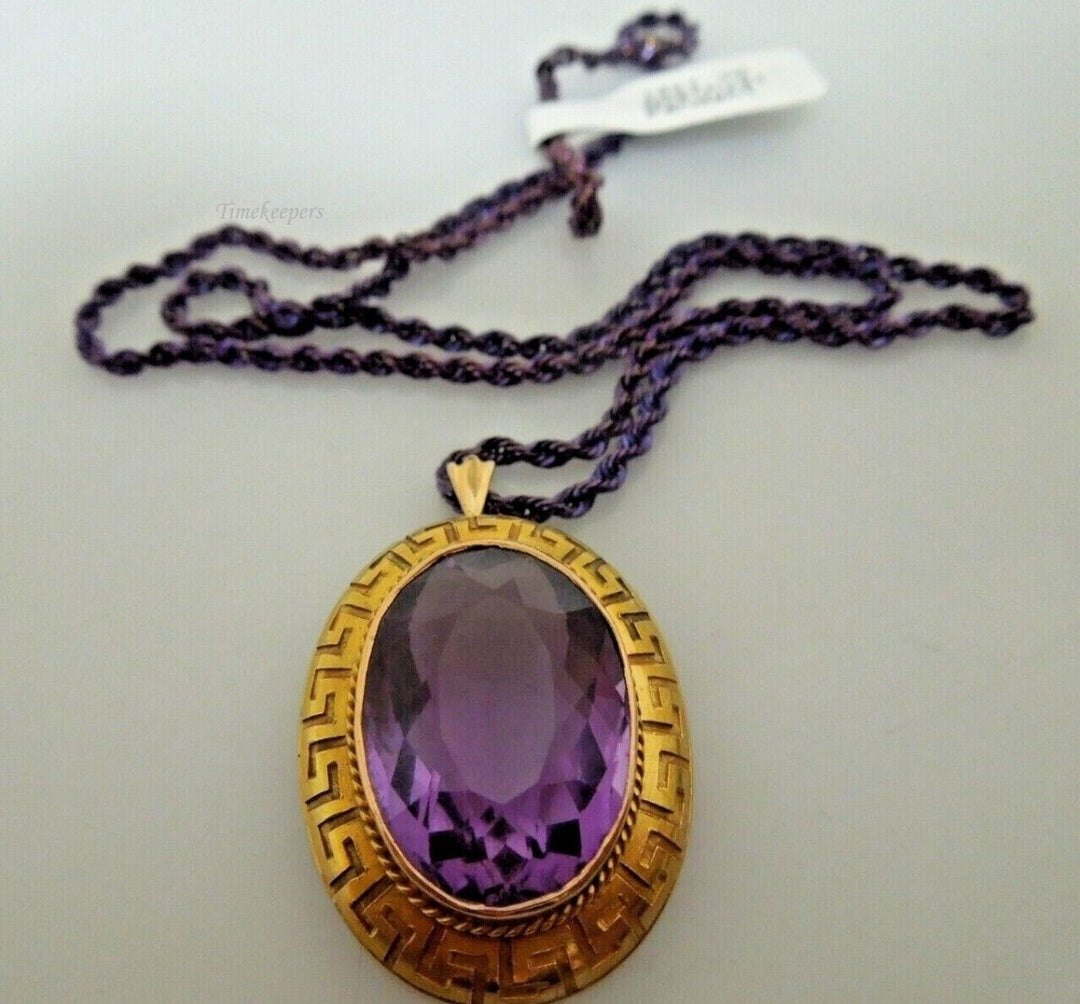 s064 14k Gold Amethyst Pendant and 14k Peru JCM Rope Chain Necklace 20"  