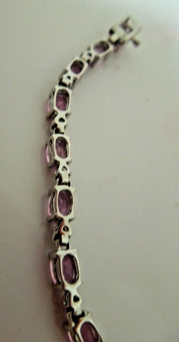 r934 14kt White Gold Pink Stone Tennis Bracelet 7" /7.5g