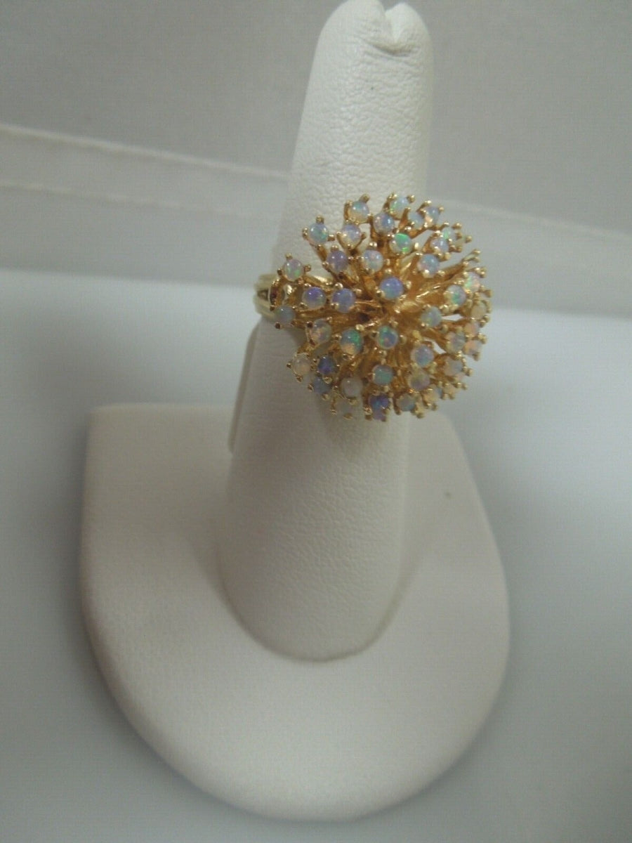 r499 14kt Yellow Gold Natural Opal Filigree DOME Ring BIG Signed 6 1/4 (USA)