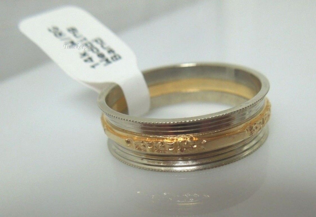 r539 14kt White Rose Gold Wedding Band 11-3/4 Signed 4.9g 6.86 mm