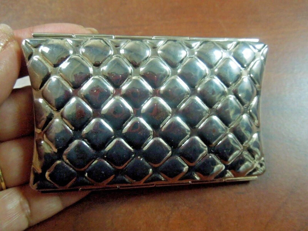 r252 Vintage Silver plate Clutch Small Purse Pocket Mirror 3.5"x2" Rare