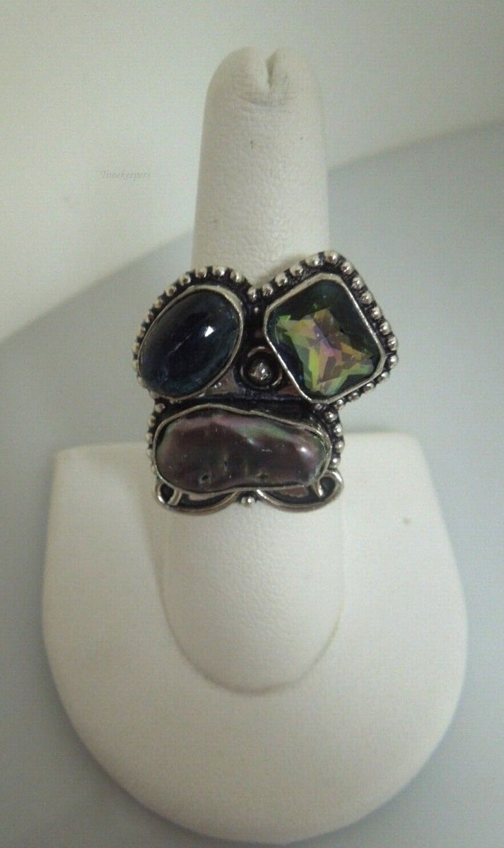 r640 Sterling Silver 925 Multi Gemstone Ring Size 7(USA) Signed