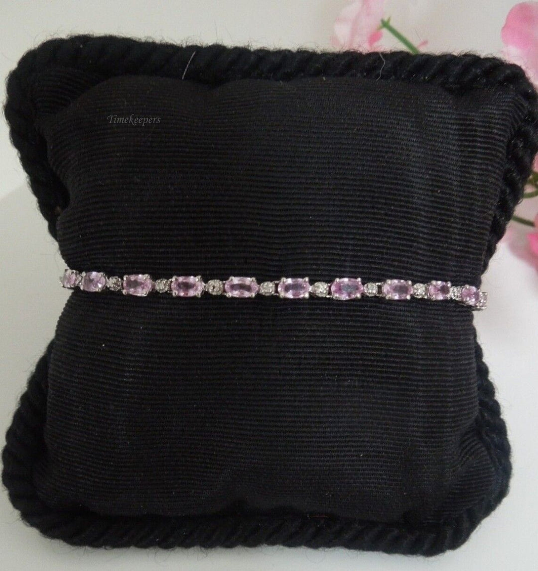 r934 14kt White Gold Pink Stone Tennis Bracelet 7" /7.5g