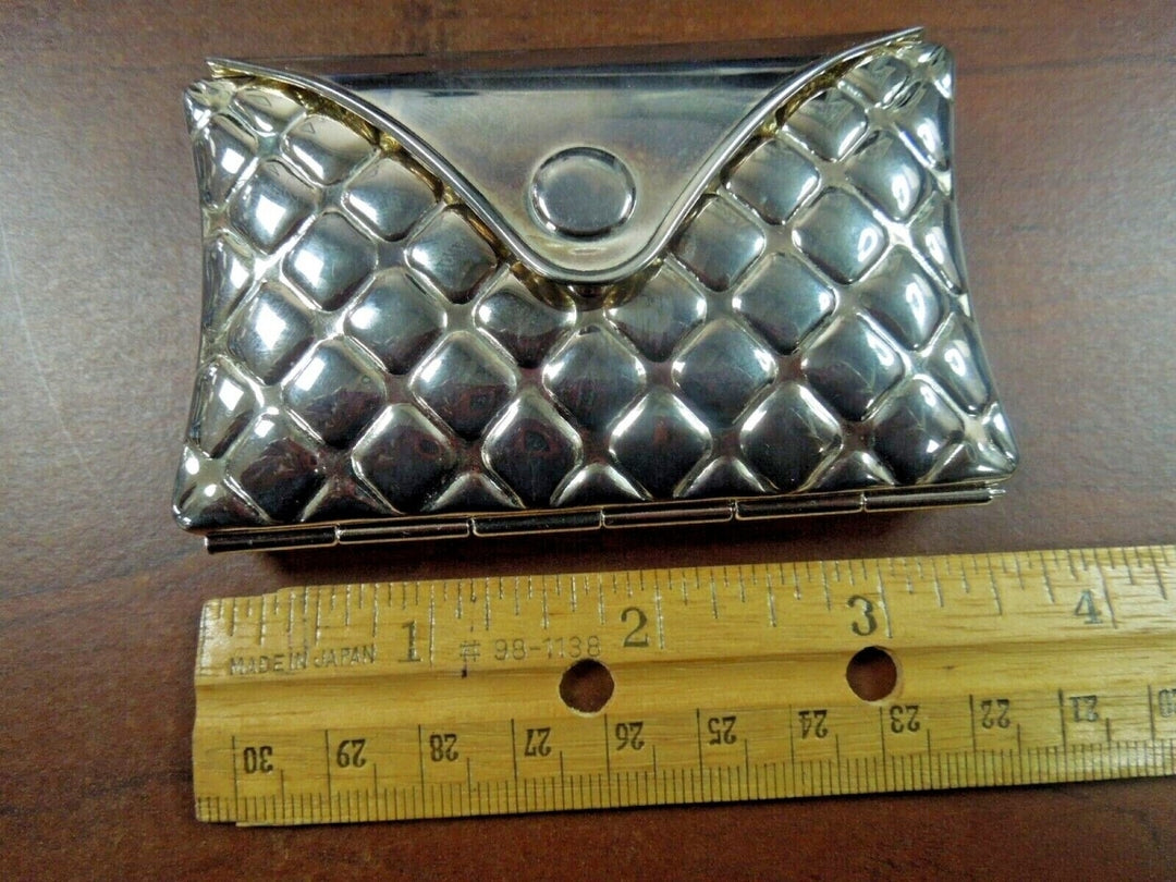 r252 Vintage Silver plate Clutch Small Purse Pocket Mirror 3.5"x2" Rare