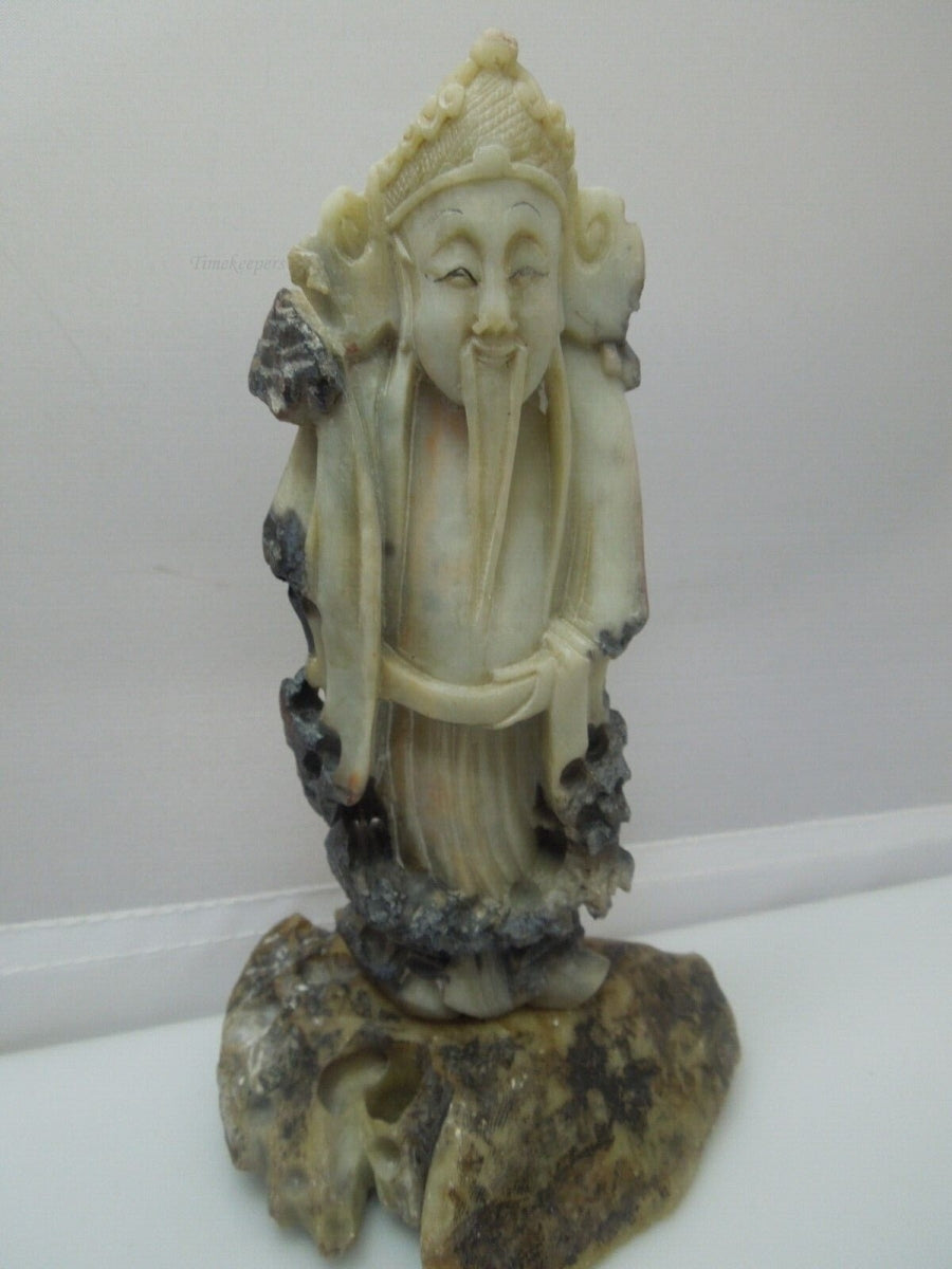 r385 Antique Chinese Vintage Carved Soapstone Deity Lohan Shoulao Immortal