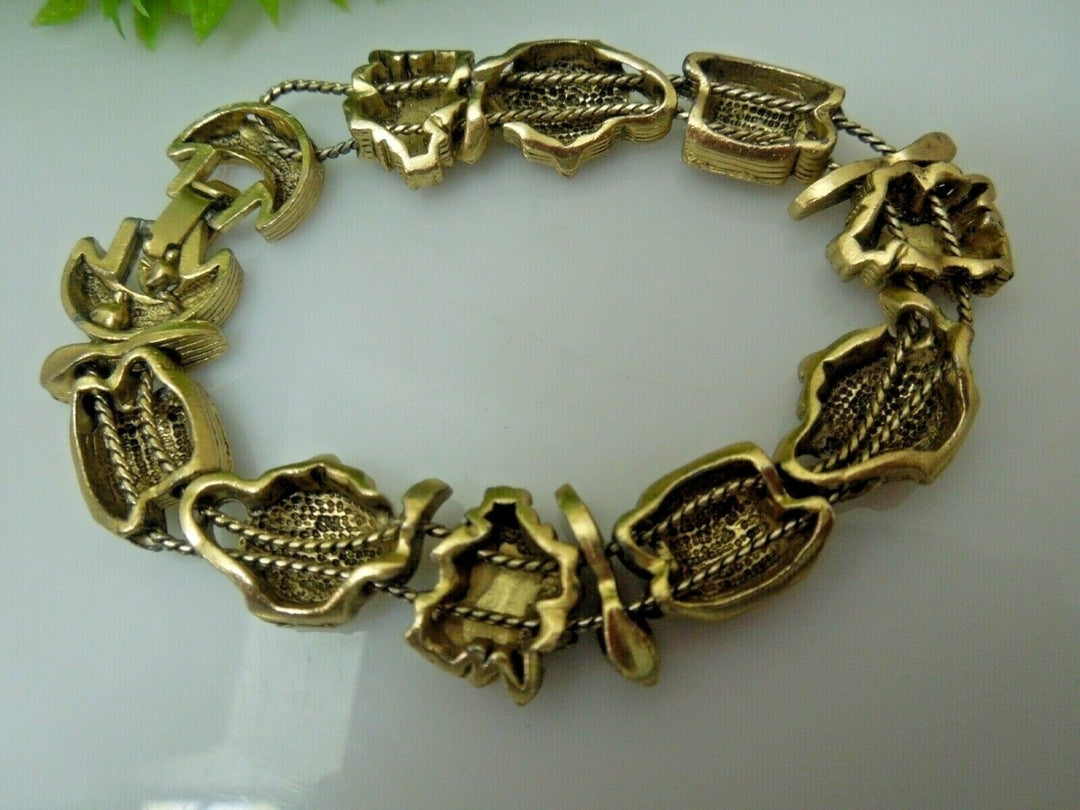 q775 Tea Cup And Flowers Charm Bracelet,Brass Tea Cup And Roses Link Bracelet