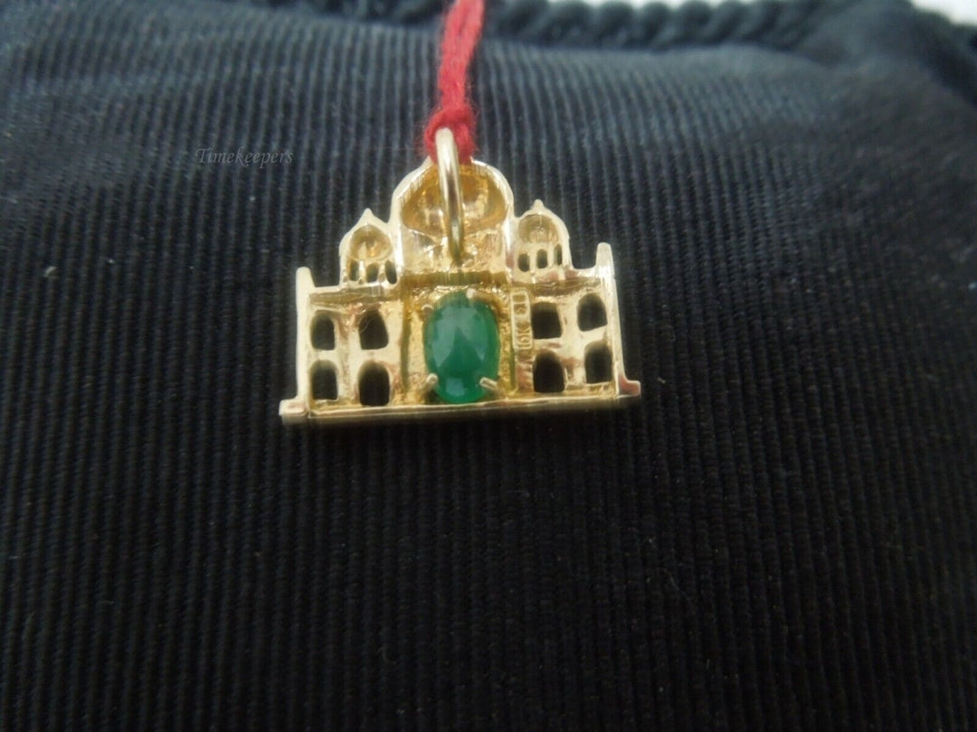 r854 10kt Yellow Gold Emerald  Mosque Pendant Signed 1.8g