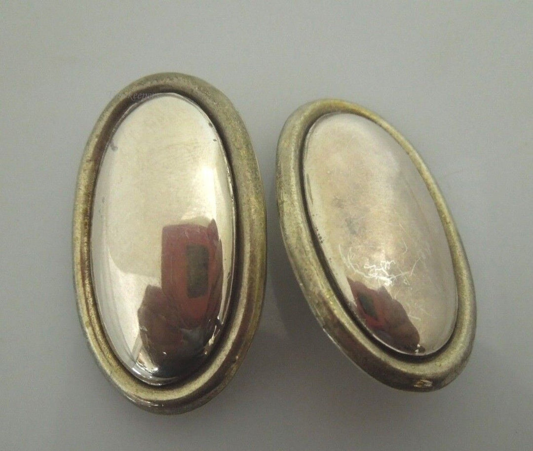 s076 Sterling Silver Oval Bold Earrings, Mexico 20g 1.5" in size