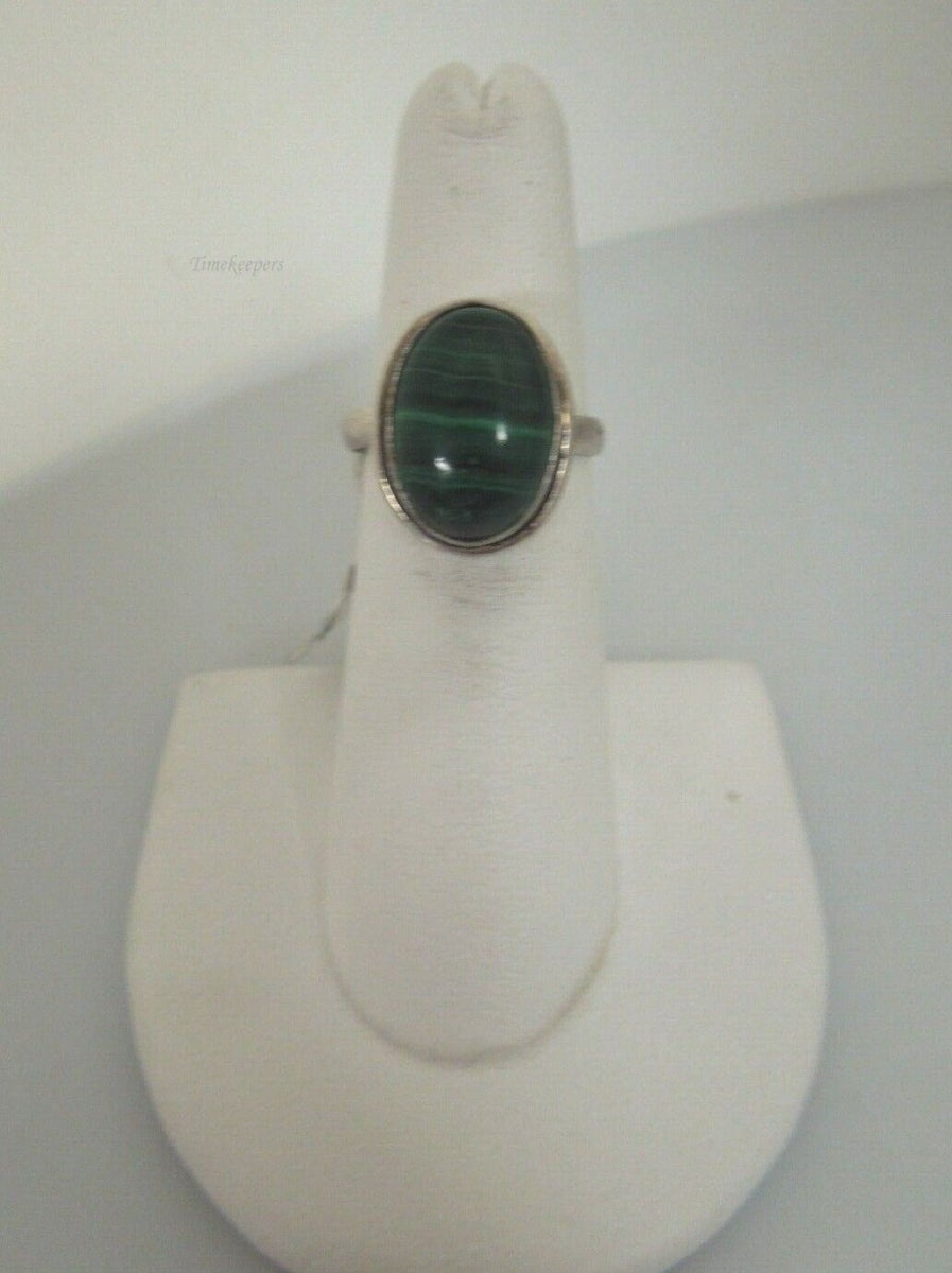 r641 Sterling Silver 925 Malachite Gemstone Ring Size 5-1/2(USA) Signed