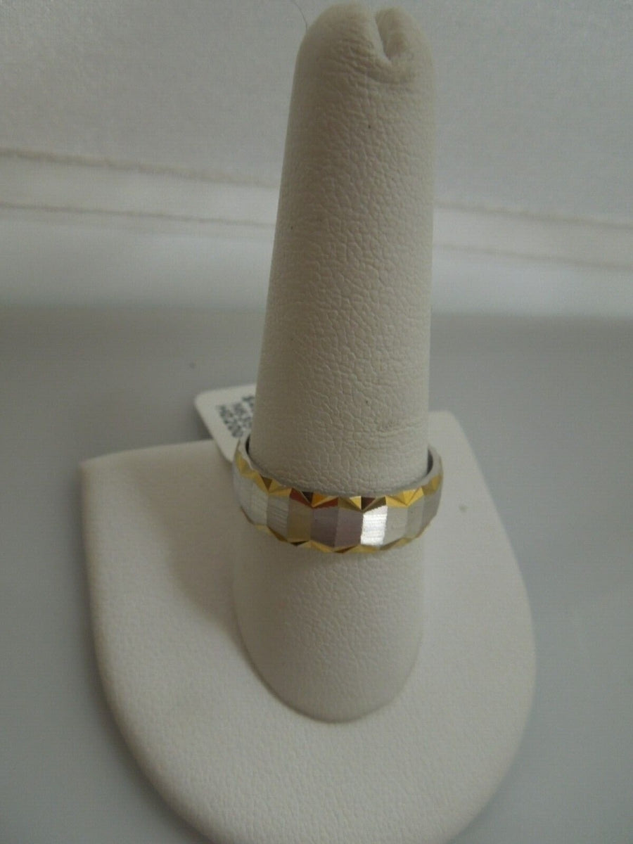 r496 Keepsake (14kt) White Yellow Gold Etched Wedding Band Size 10(USA) Signed 6.1g