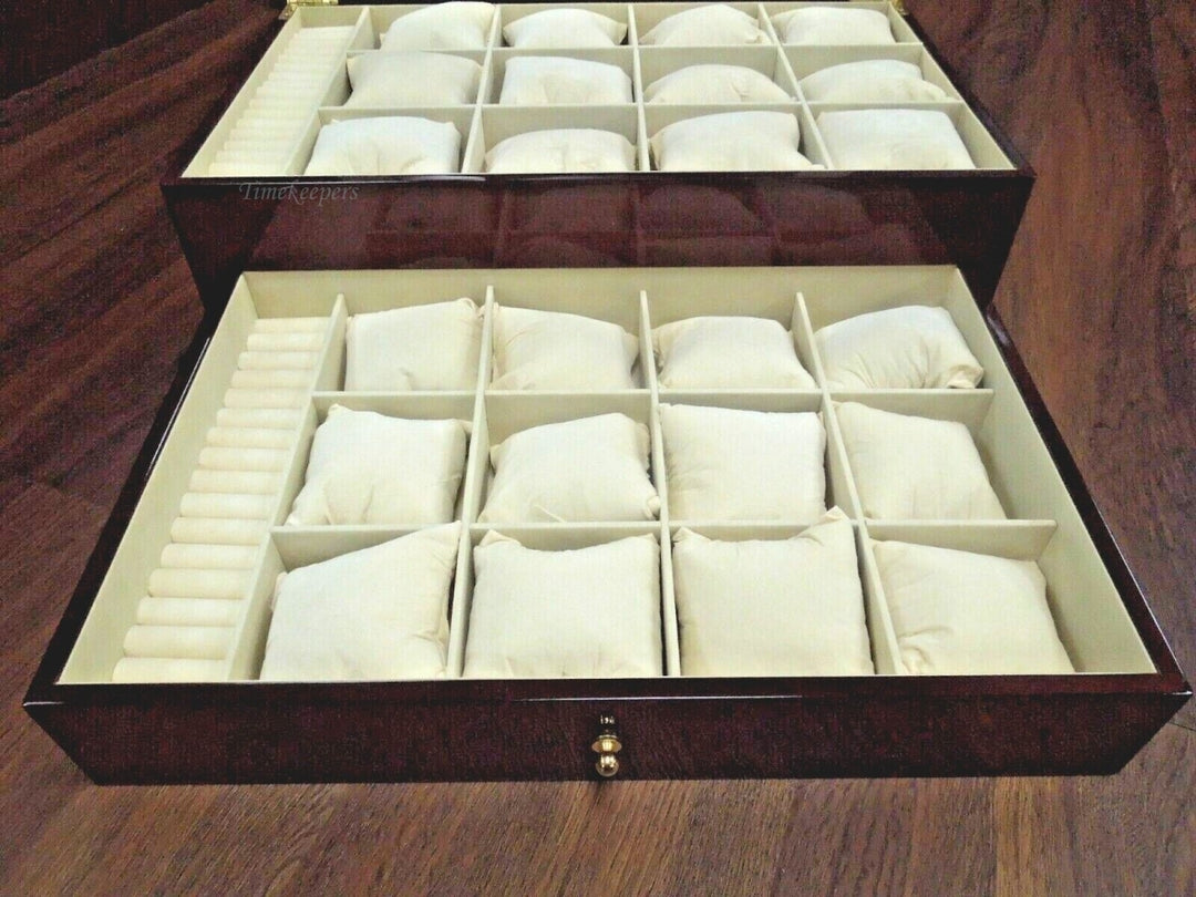 r345 Red Luxury Wooden Watch Box for 24 Watches/Bracelets, Rings W/ Hand Made Pillows