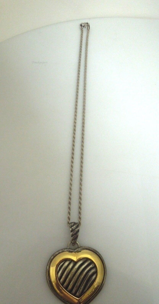 r862 Sterling Silver Italy Rope Chain and Silver Plated Heart Pendant Necklace