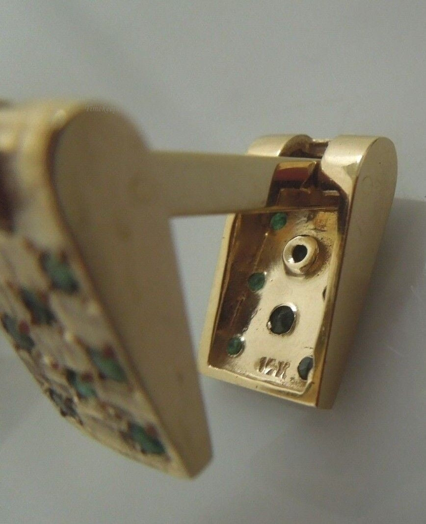 r520 (14kt) Yellow Gold Emerald Cufflinks Signed 14.7g