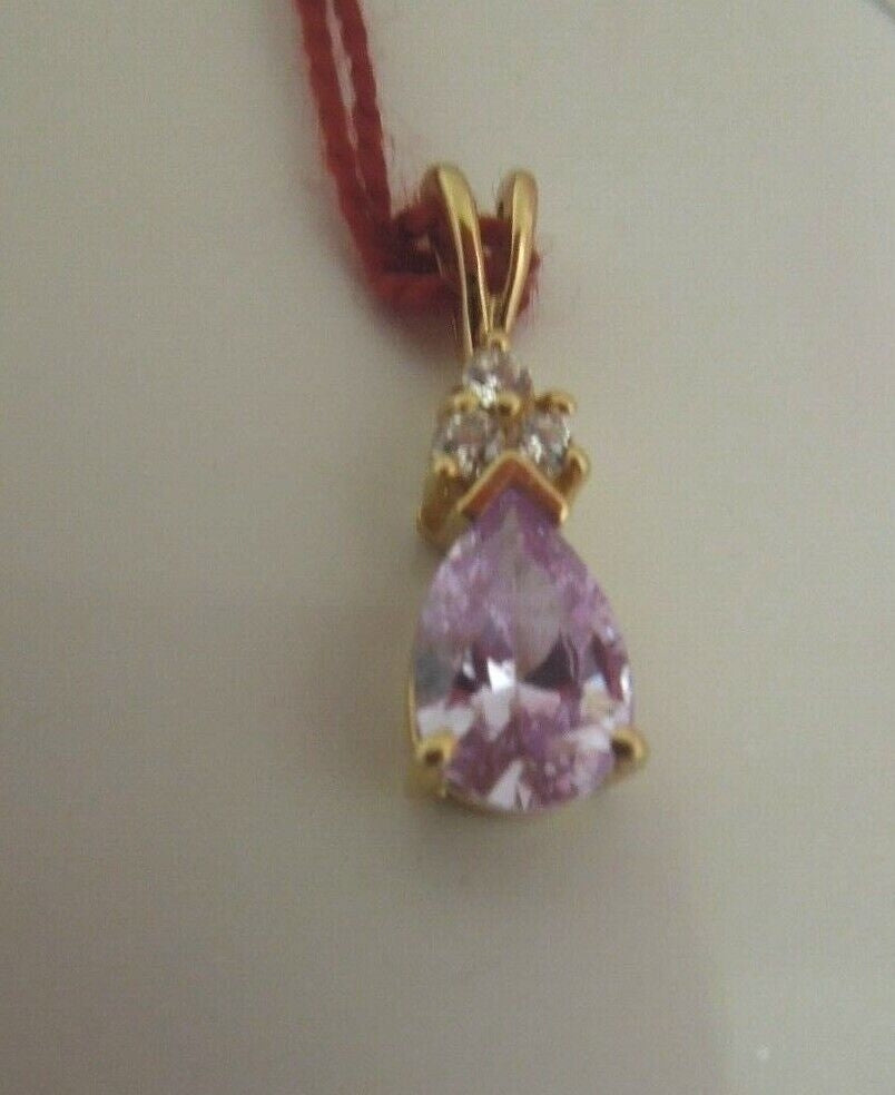 r935 10kt Yellow Gold Cubic Zirconia & Purple Stone Pendant 