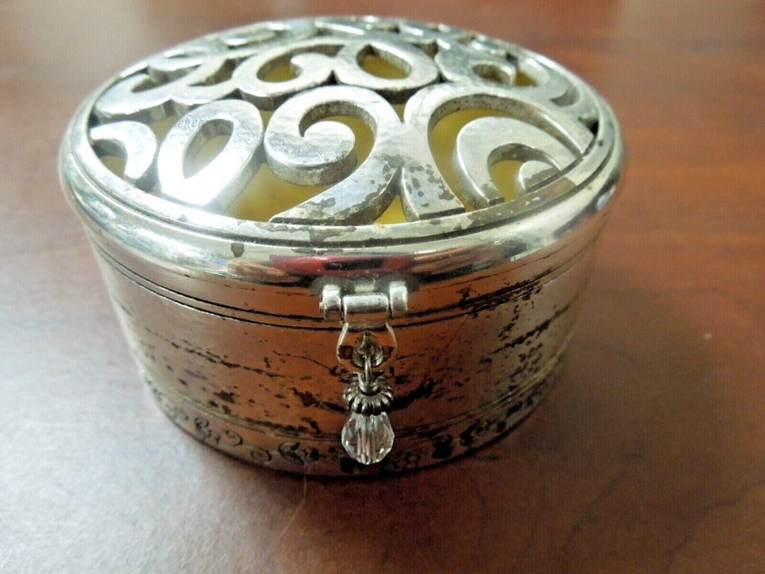 r310 Brighton Skribbel Cut Out Rhinestone Enamel Silver Trinket Jewelry Box