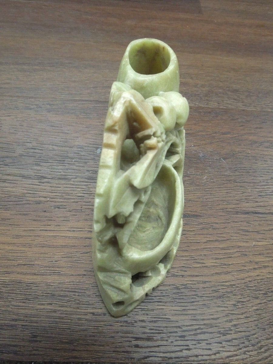 r349 Vintage Oriental Soapstone Stone Carving Double Vase