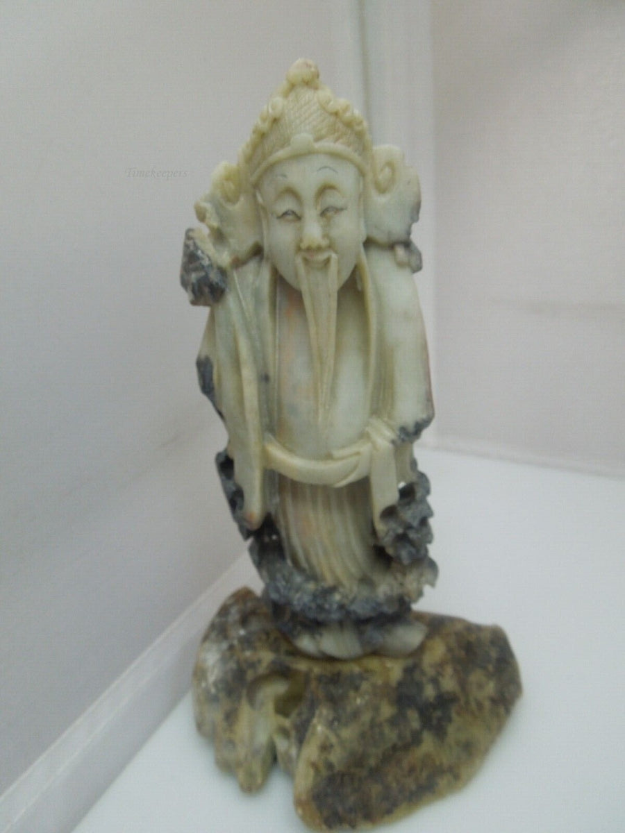 r385 Antique Chinese Vintage Carved Soapstone Deity Lohan Shoulao Immortal