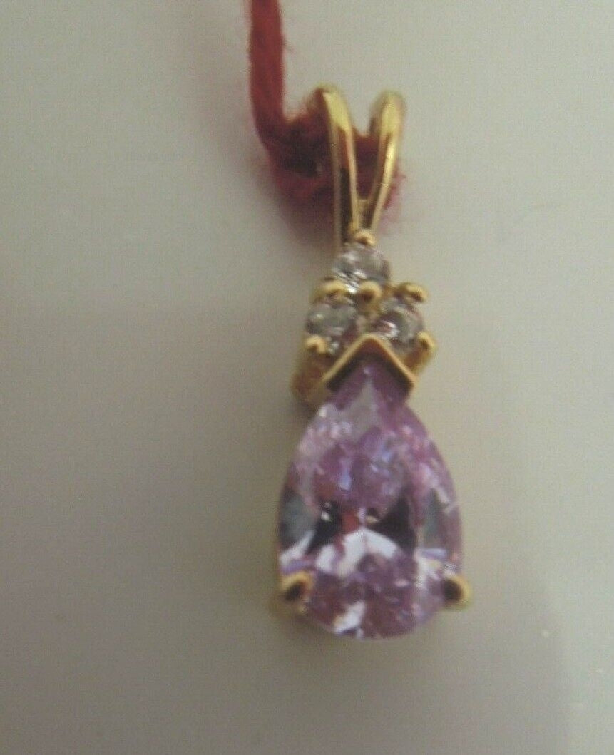 r935 10kt Yellow Gold Cubic Zirconia & Purple Stone Pendant 