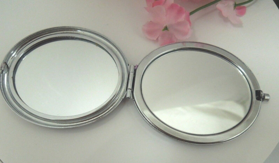 r920  Vintage Floral & Silvertone Makeup Double sided  Pocket Mirror