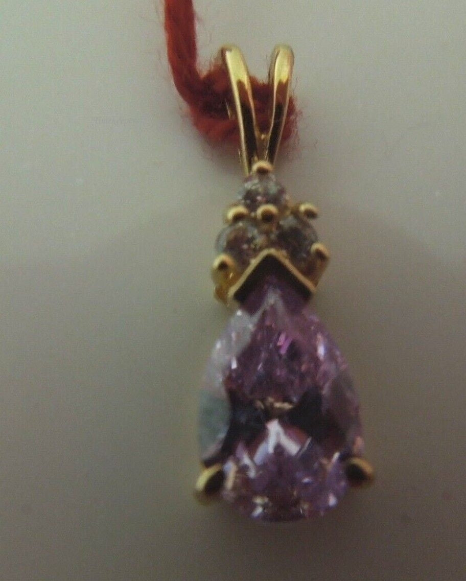 r935 10kt Yellow Gold Cubic Zirconia & Purple Stone Pendant 