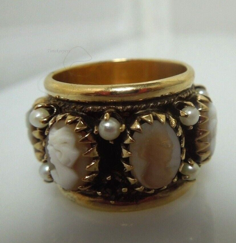 r510 (14kt) Yellow Gold 7 Cameo heavy Ring Size 6.5(USA) Signed 13.1g