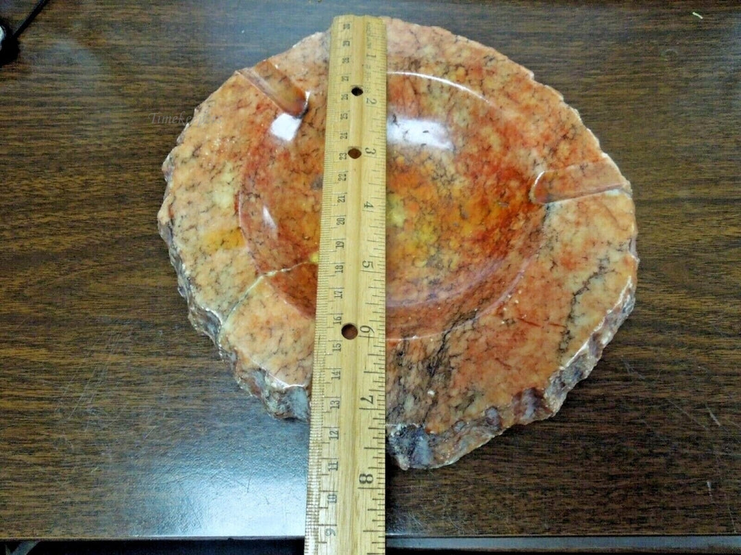 r592 Vintage,Mid Century Hand Carved Marble Ashtray Heavy Orange,RARE,7” Round