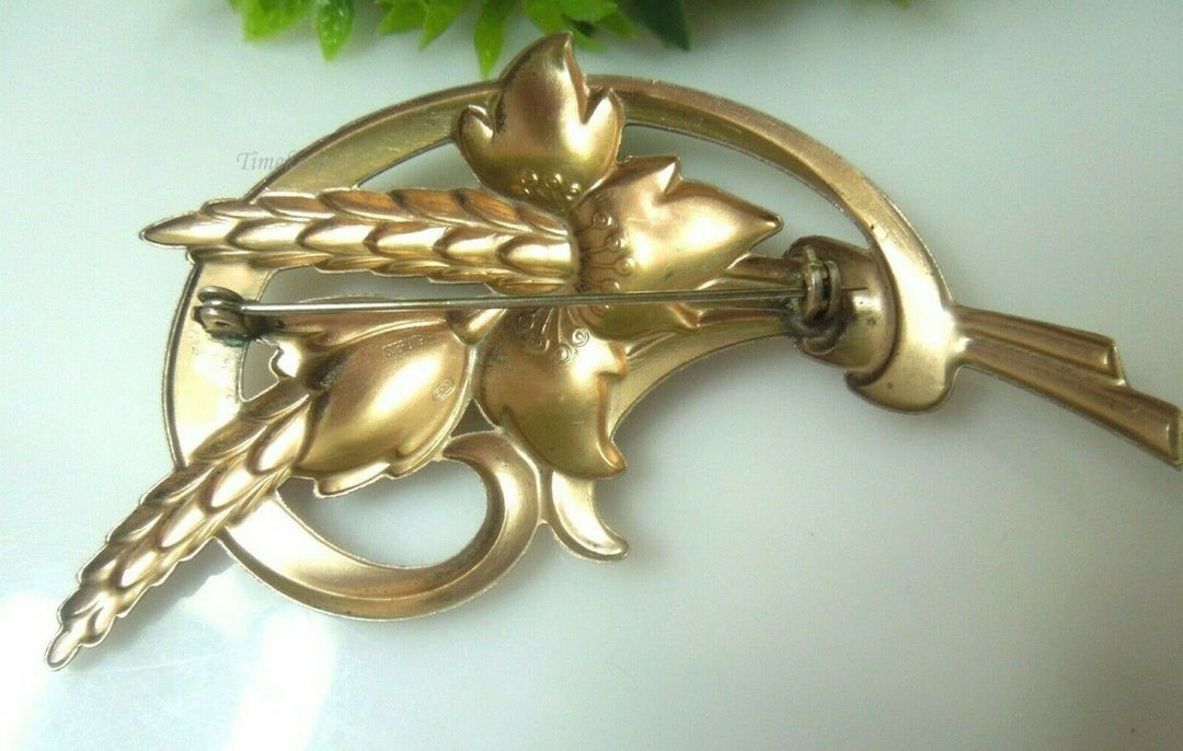 q490 Sterling Silver Brooch Art Deco Stylized stalk Flowers Signed SB Silver Bros