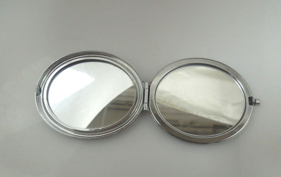 r920  Vintage Floral & Silvertone Makeup Double sided  Pocket Mirror