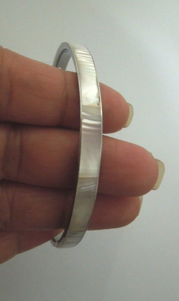 s071 Vintage Sterling Silver Mother of Pearl Inlay Bangle Bracelet 