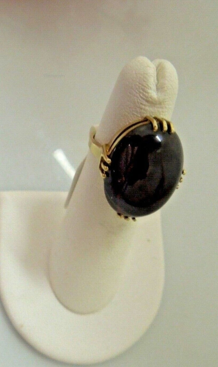 r818 14kt Yellow Gold Garnet Cabochon Ring Size 3.75(USA) Signed 7.8g