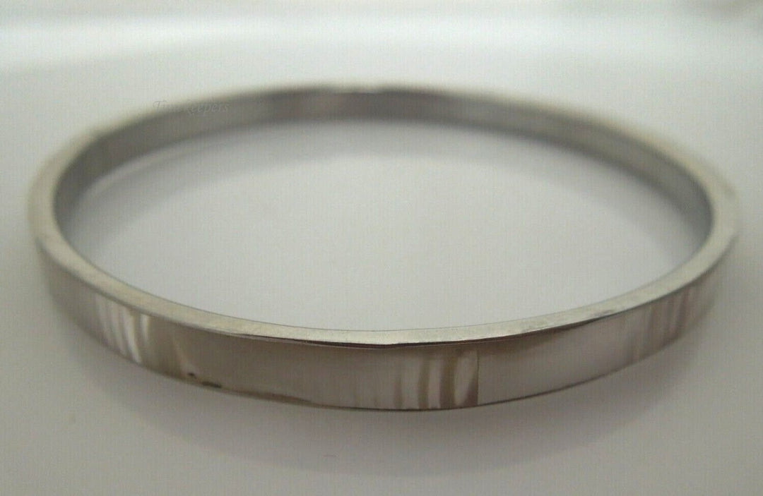 s071 Vintage Sterling Silver Mother of Pearl Inlay Bangle Bracelet 