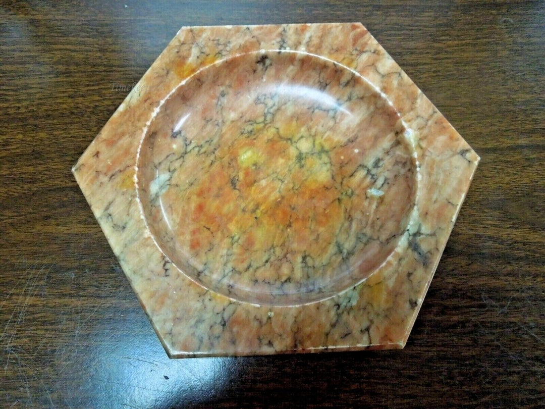 r593 Vintage,Mid Century Octagon shaped Marble Ashtray Heavy Orange,RARE,7” Octagon