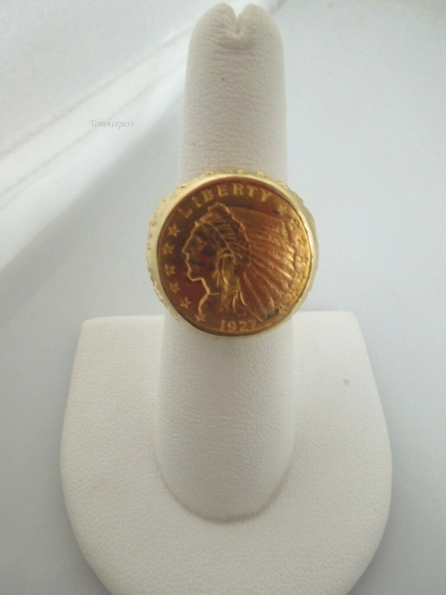 r508 Estate Antique 1927 22k-14k Yellow Gold Etched Liberty Coin Ring Size 7(USA) Signed 16g