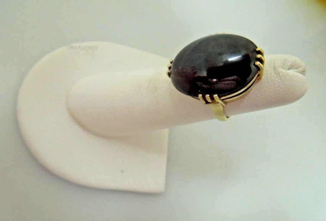 r818 14kt Yellow Gold Garnet Cabochon Ring Size 3.75(USA) Signed 7.8g