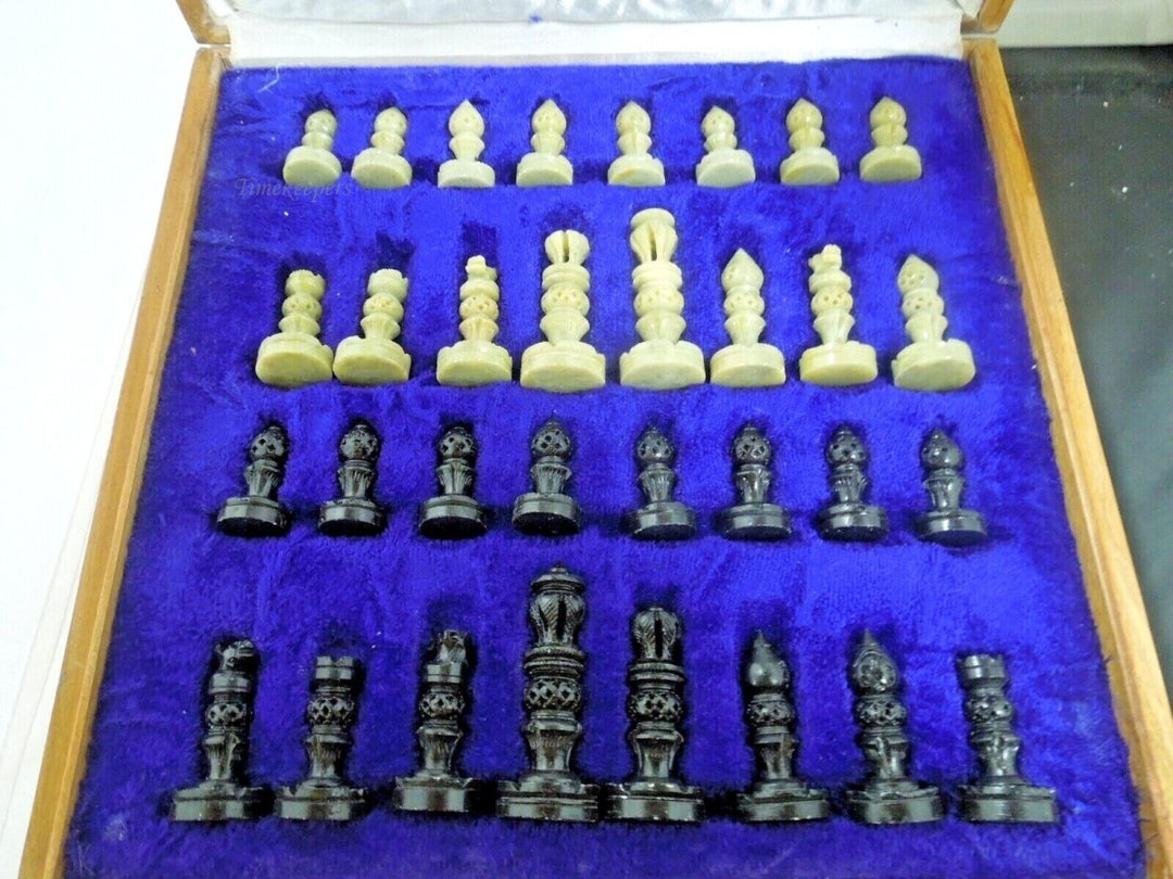 r544 12" Wooden Box Chess Set Hand Carved Marble Pieces Precious Handmade Handmade Wooden Base with Stone Inlay