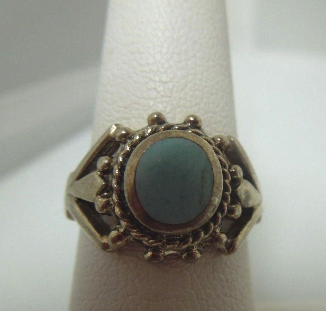 r458 Sterling Silver 925 Turquoise Ring Size 6.75(USA) Signed 4g