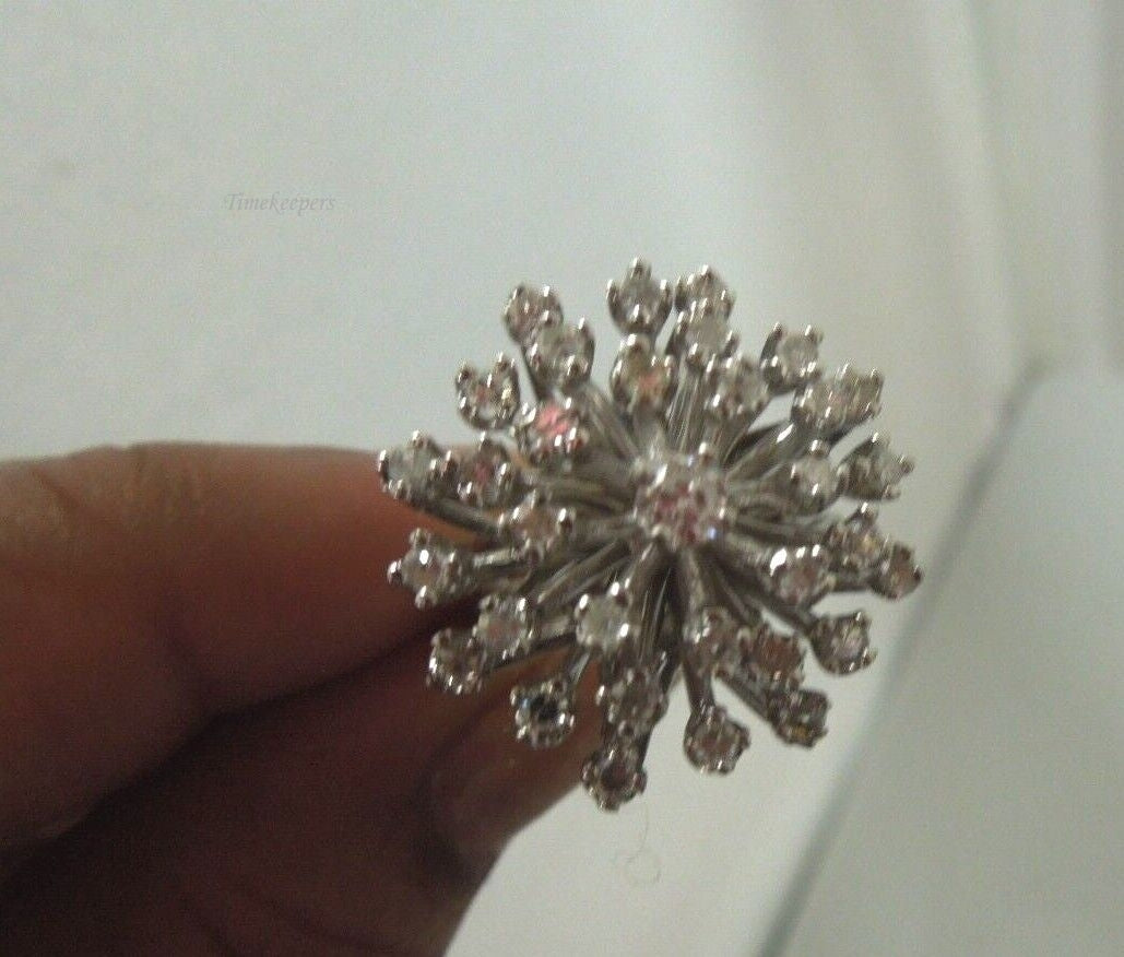 r569 14kt White Gold D-.45 cts Starburst Ring Size 6(USA)Signed 10.9g