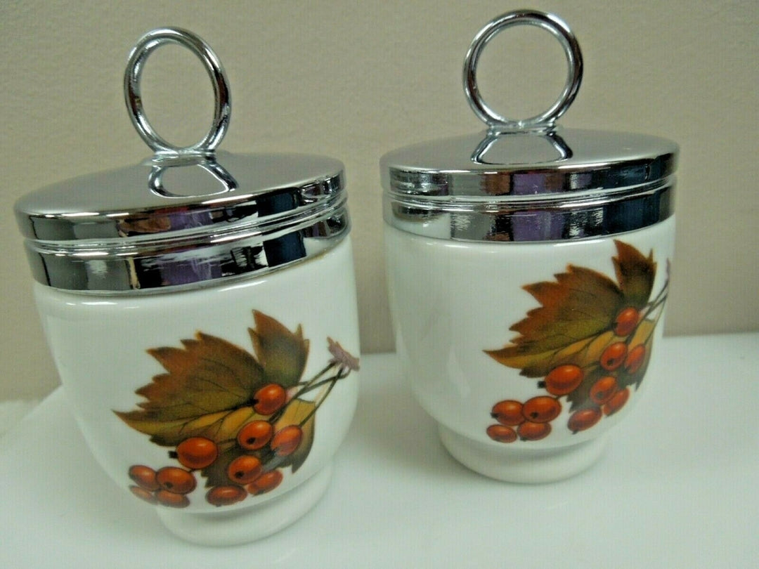 q880 Royal Worcester Egg Coddlers Peach & Berries Evesham Original Box England