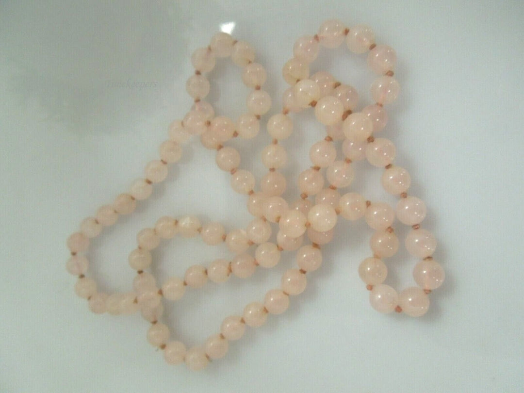 r596 Genuine Rose Quartz 8mm Beads 32" Necklace Vintage